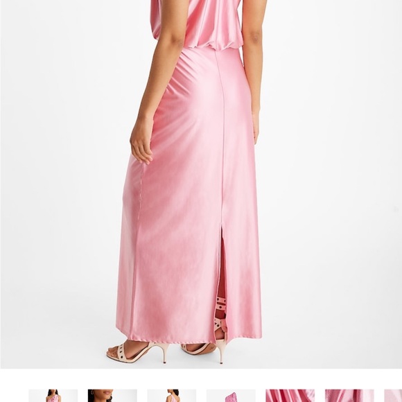 NWT Express Satin One Shoulder Ruched Maxi Dress Pink Bloom Size Medium - Picture 3 of 6